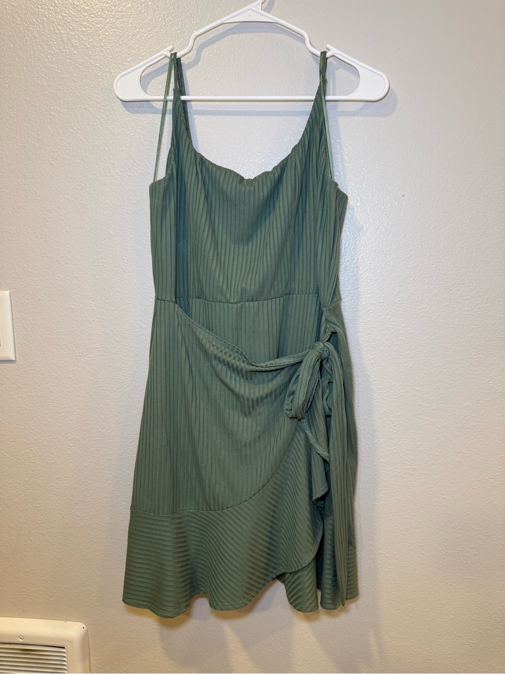 nine britton Sage Green Ribbed Wrap Mini Dress